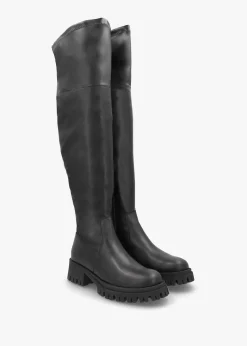 Larisa Black Leather Stretch Over The Knee Boots