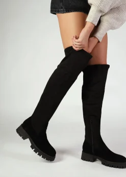 Larisa Black Suede Stretch Over The Knee Boots
