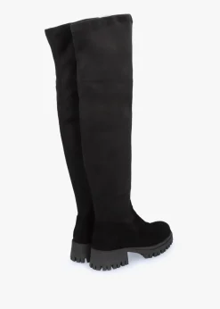 Larisa Black Suede Stretch Over The Knee Boots