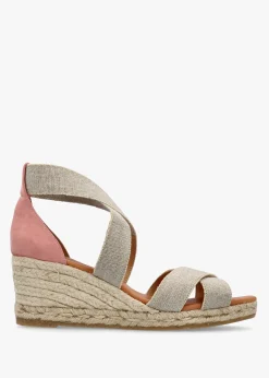 Laura Beige Elasticated Cross Strap Wedge Espadrilles