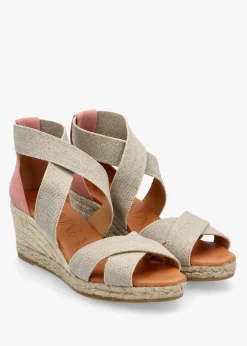 Laura Beige Elasticated Cross Strap Wedge Espadrilles