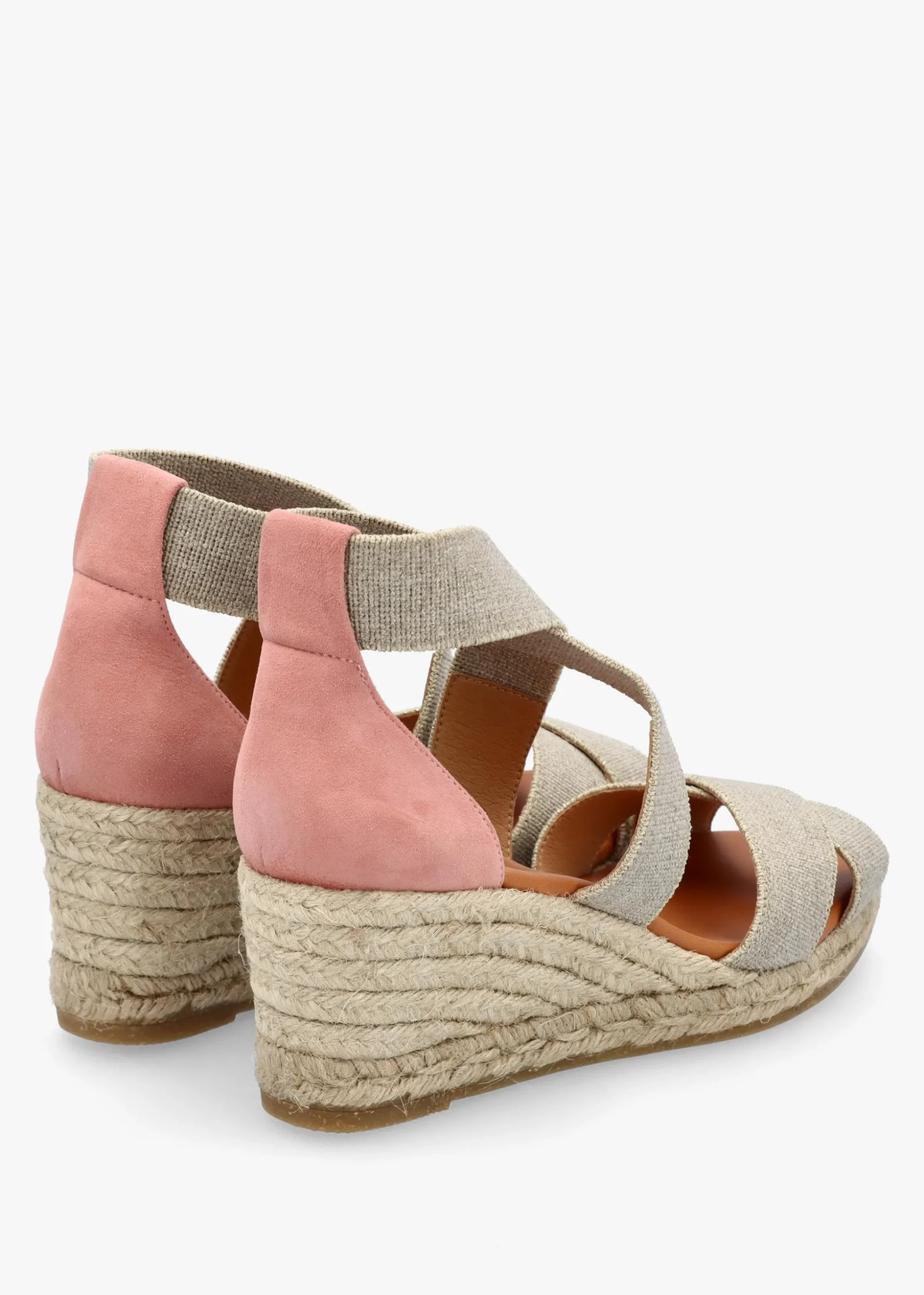 Laura Beige Elasticated Cross Strap Wedge Espadrilles