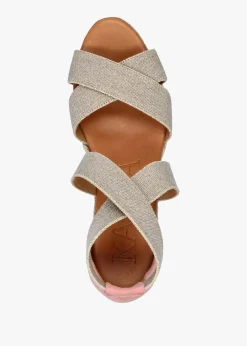 Laura Beige Elasticated Cross Strap Wedge Espadrilles