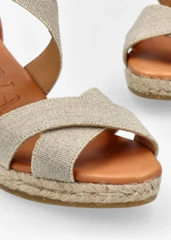 Laura Beige Elasticated Cross Strap Wedge Espadrilles