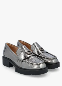 Leah Anthracite Metallic Leather Chunky Loafers