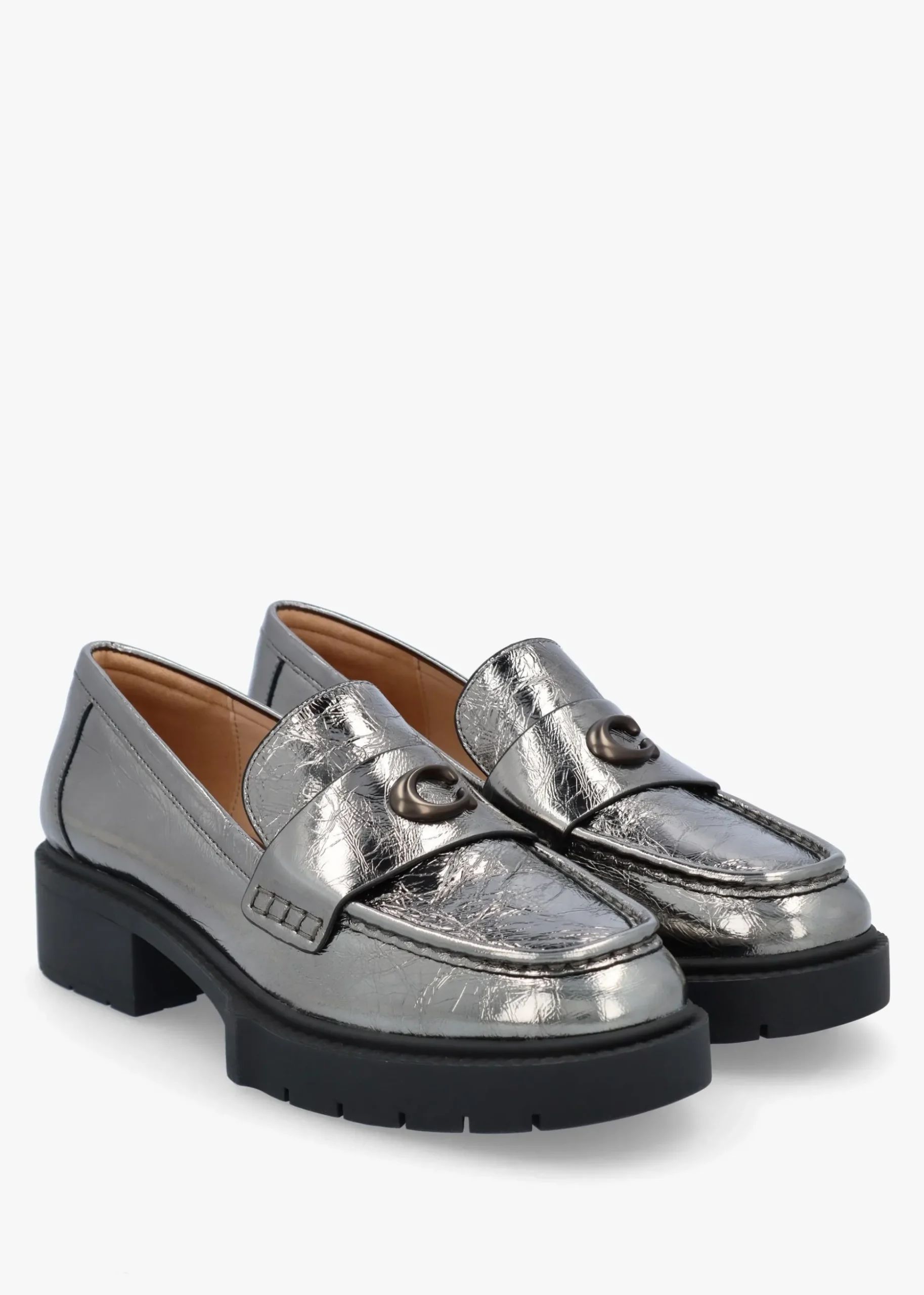 Leah Anthracite Metallic Leather Chunky Loafers