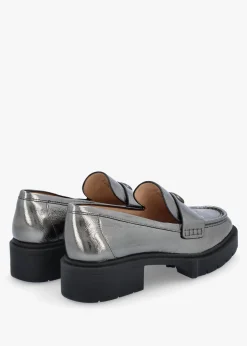 Leah Anthracite Metallic Leather Chunky Loafers