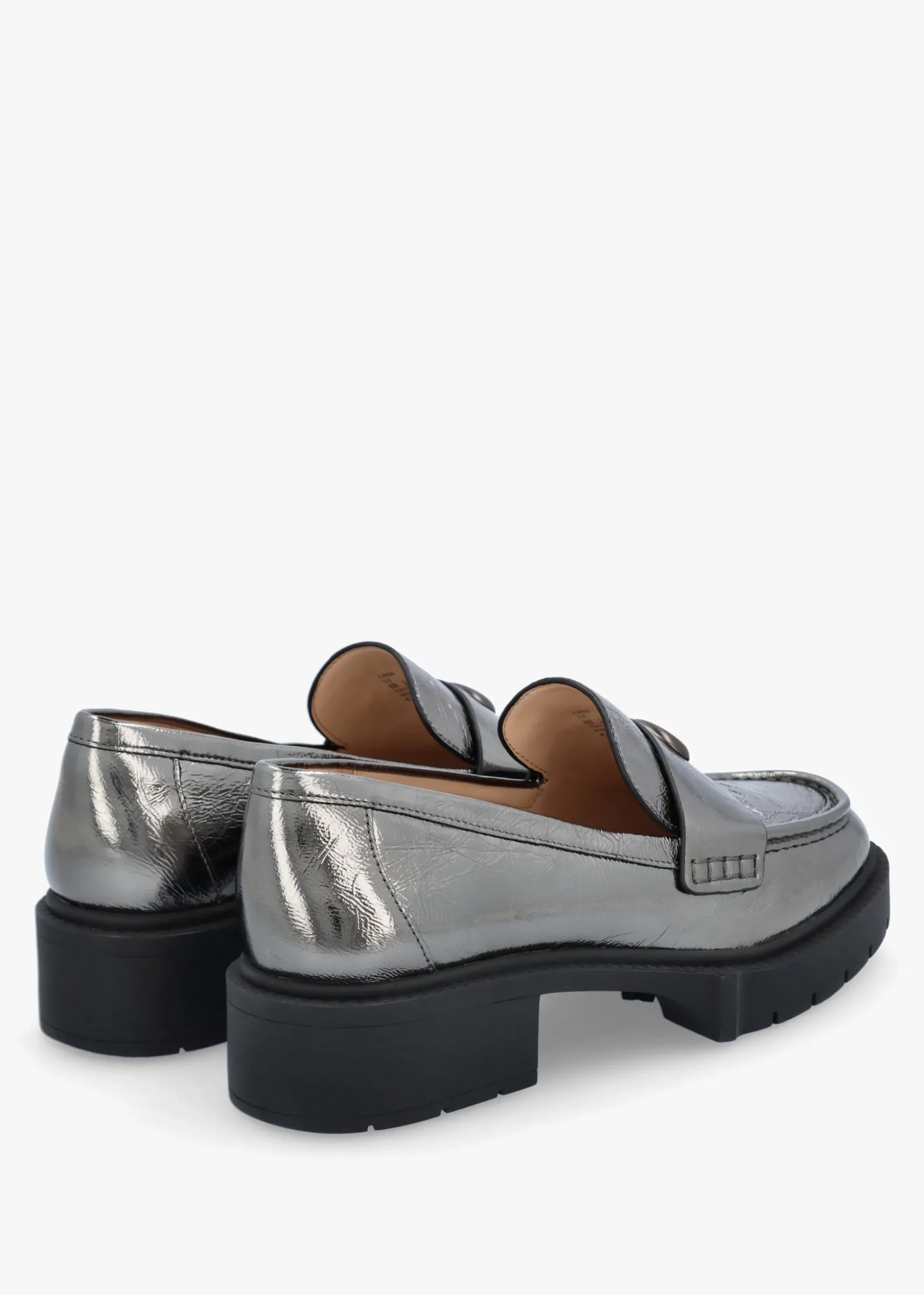 Leah Anthracite Metallic Leather Chunky Loafers