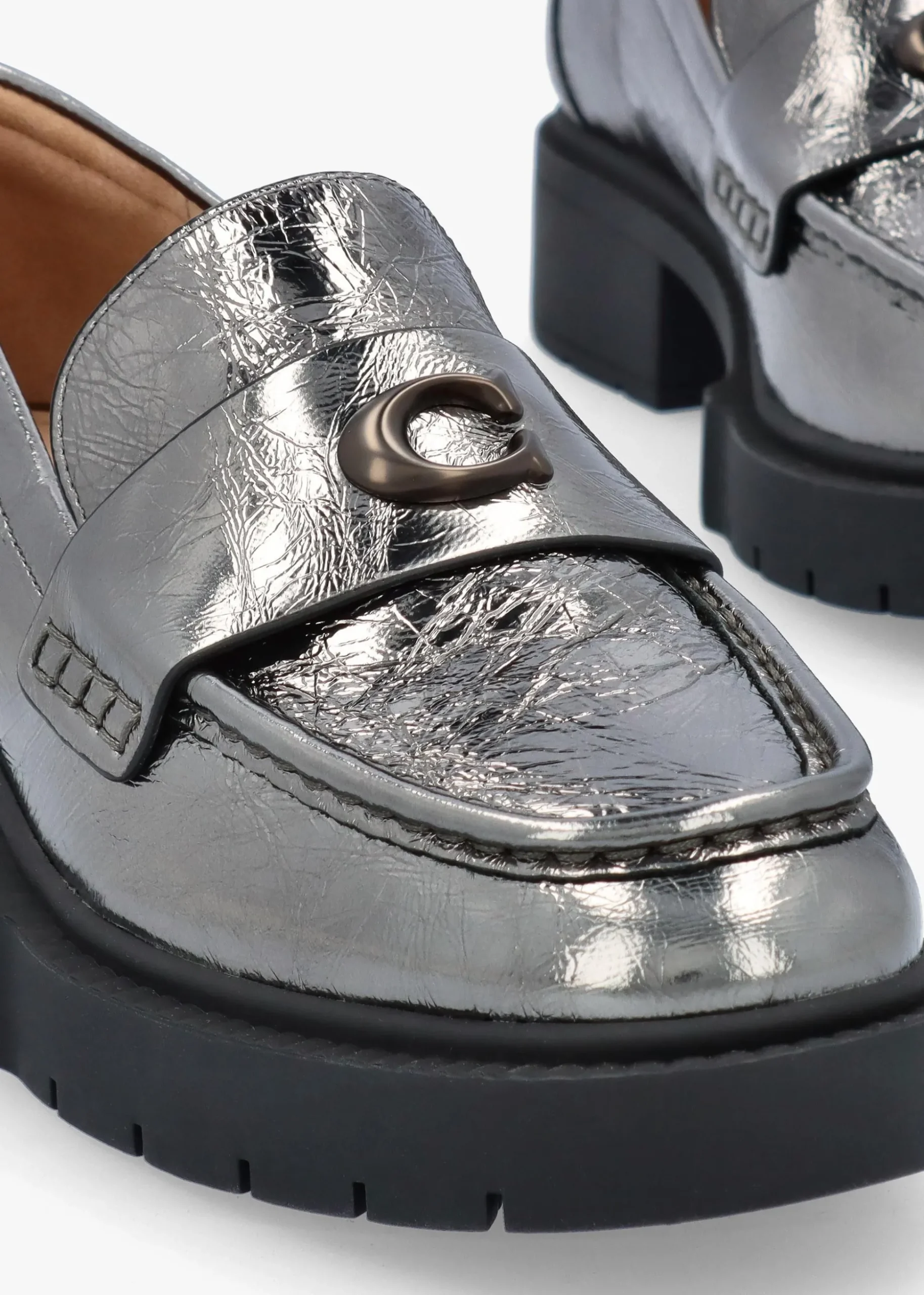 Leah Anthracite Metallic Leather Chunky Loafers