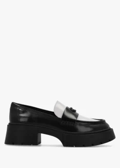 Leah Black & Optic White Leather Platform Loafers
