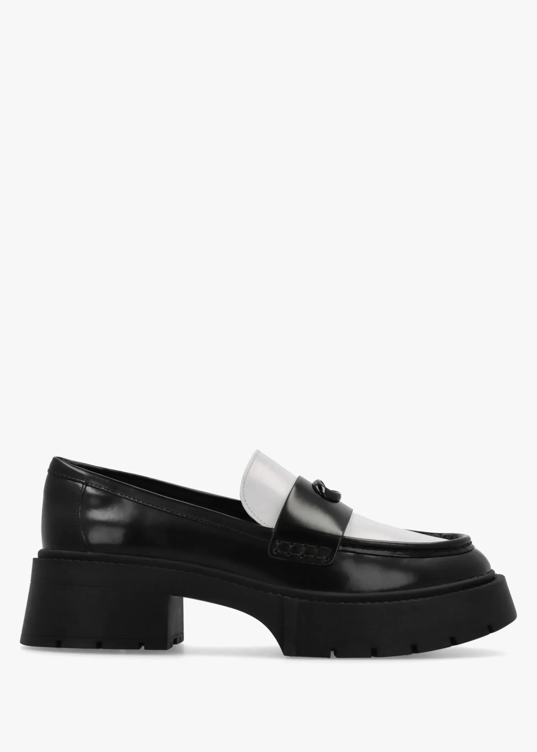 Leah Black & Optic White Leather Platform Loafers