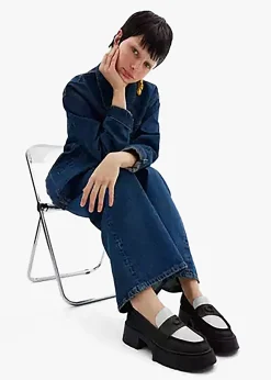 Leah Black & Optic White Leather Platform Loafers