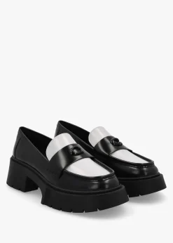 Leah Black & Optic White Leather Platform Loafers