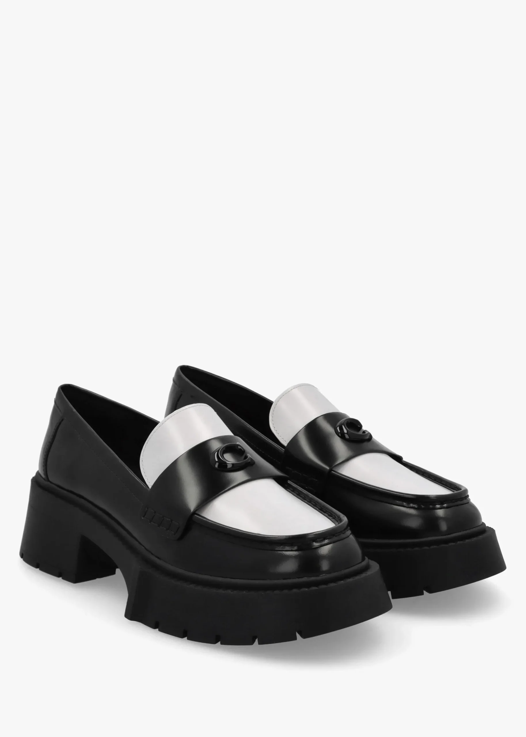 Leah Black & Optic White Leather Platform Loafers