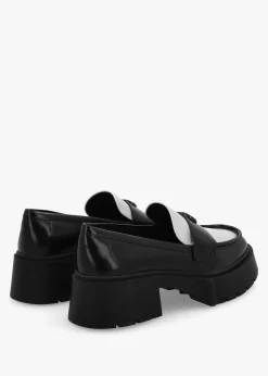 Leah Black & Optic White Leather Platform Loafers