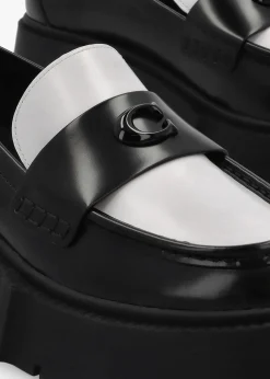 Leah Black & Optic White Leather Platform Loafers