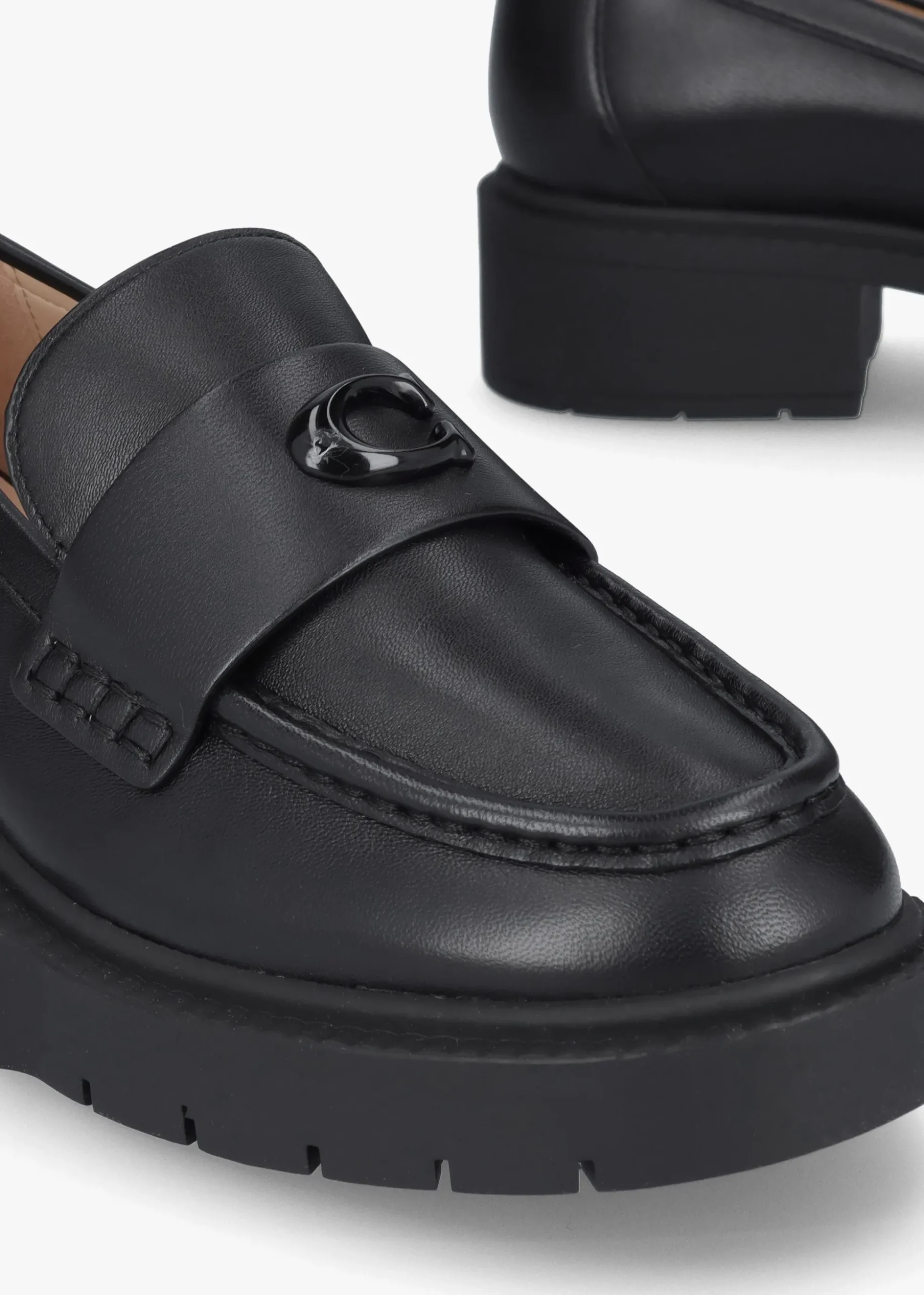 Leah Black Leather Chunky Loafers