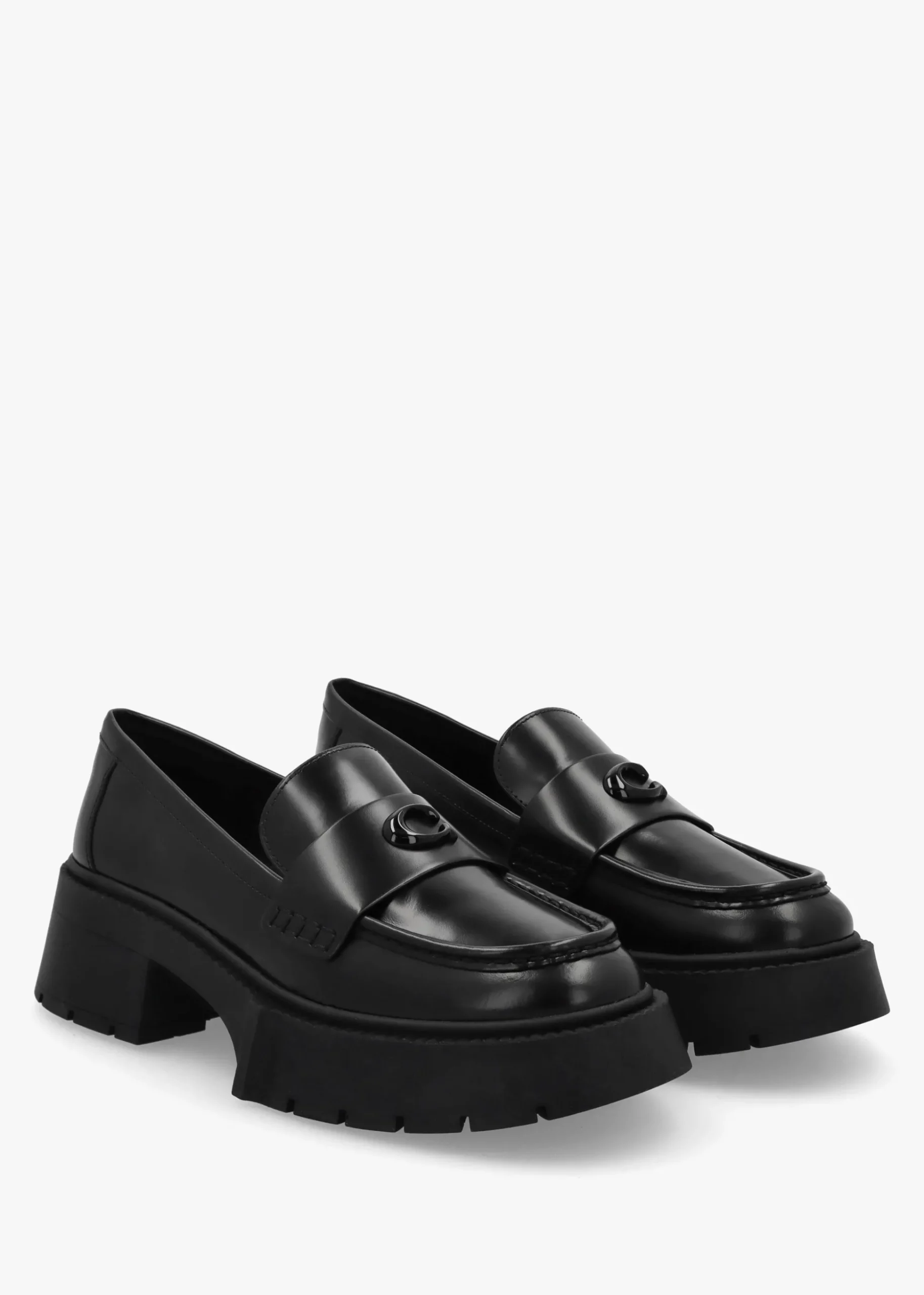 Leah Black Leather Platform Loafers