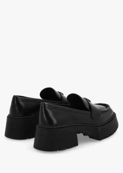 Leah Black Leather Platform Loafers
