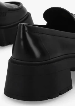Leah Black Leather Platform Loafers