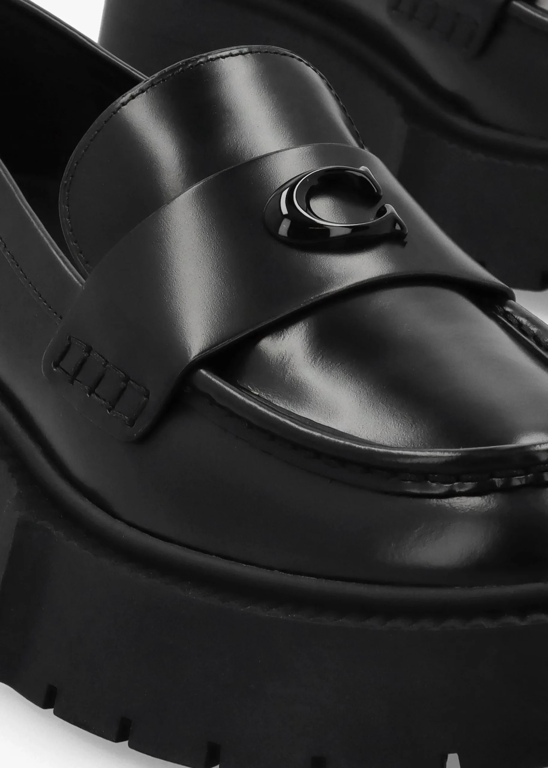 Leah Black Leather Platform Loafers