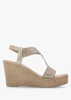 Ledgie Gold Diamante Embellished Wedge Sandals
