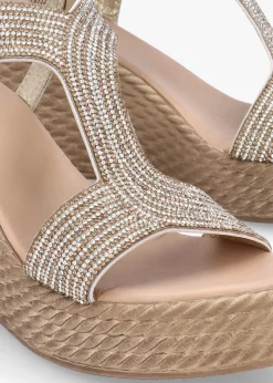 Ledgie Gold Diamante Embellished Wedge Sandals