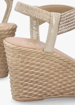 Ledgie Gold Diamante Embellished Wedge Sandals