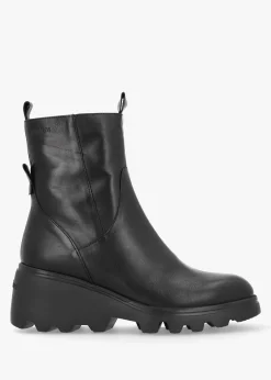 Leeds Black Smooth Leather Wedge Ankle Boots
