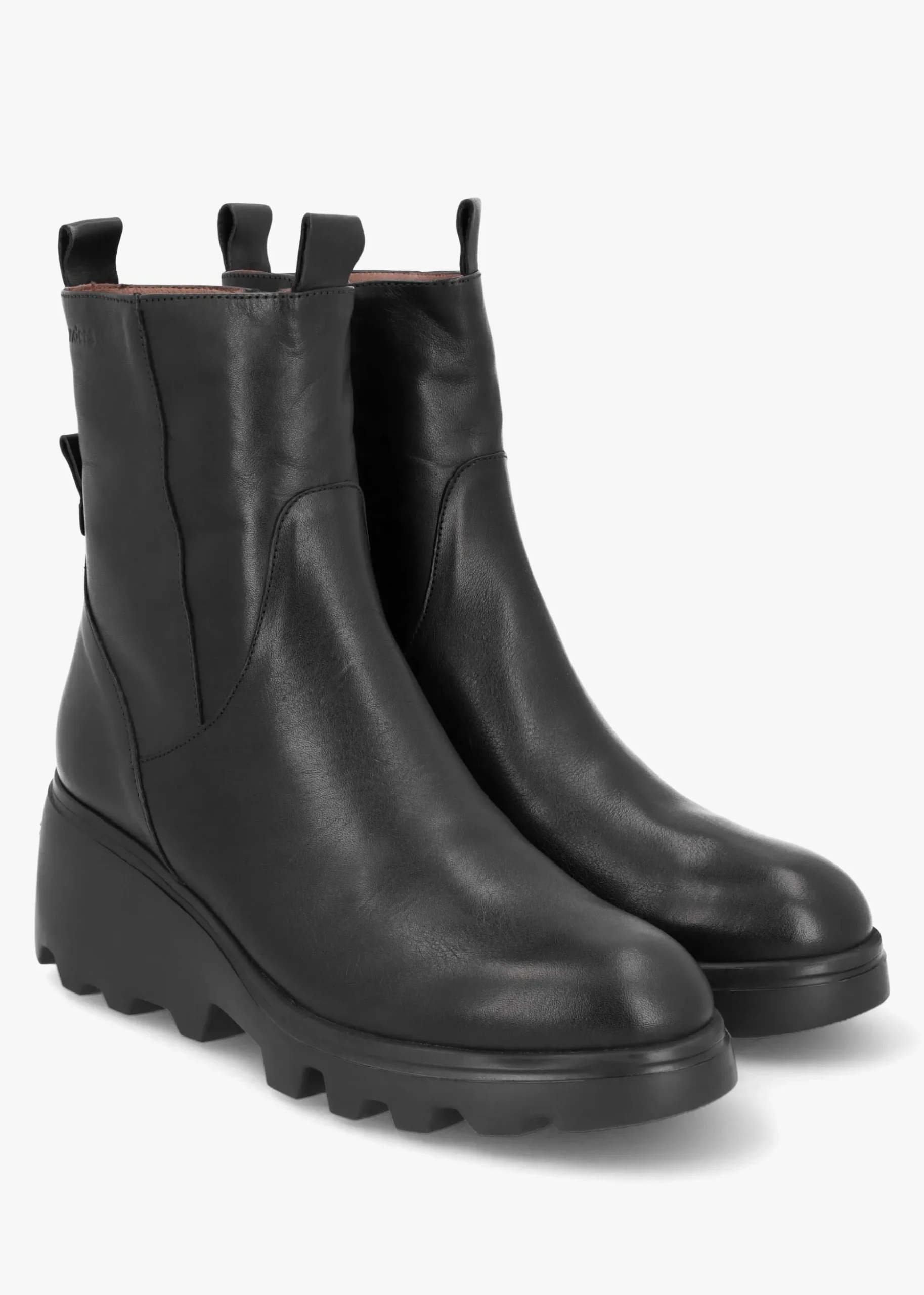Leeds Black Smooth Leather Wedge Ankle Boots