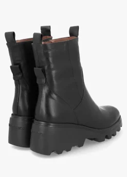 Leeds Black Smooth Leather Wedge Ankle Boots
