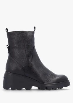 Leeds Black Tumbled Leather Wedge Ankle Boots