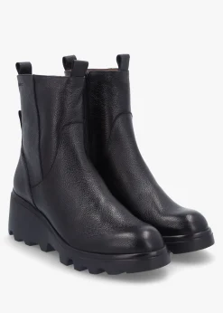 Leeds Black Tumbled Leather Wedge Ankle Boots