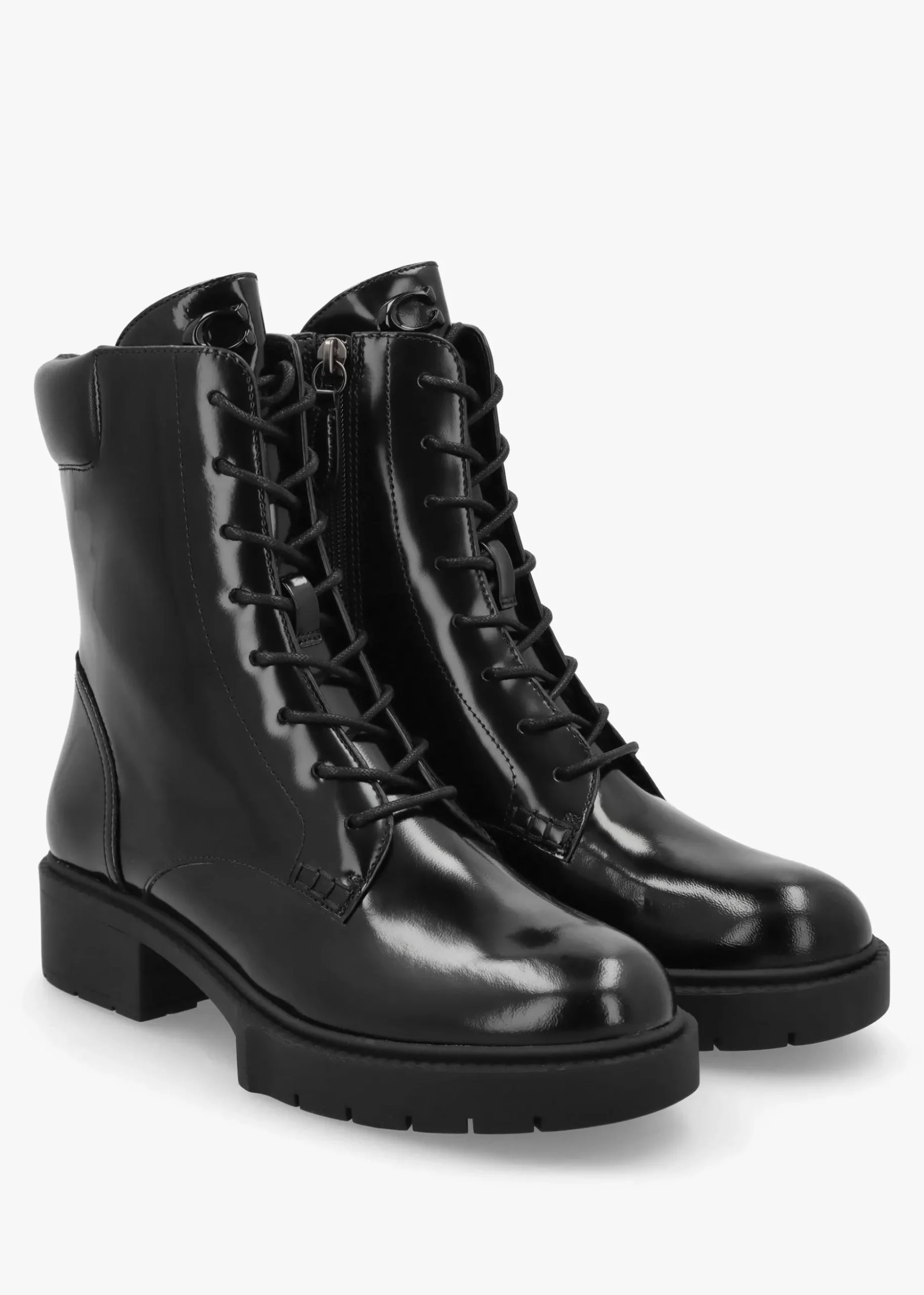 Leighton Black High Shine Leather Ankle Boots