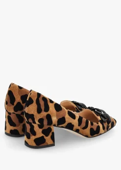 Leopard Suede Block Heel Court Shoes