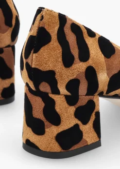 Leopard Suede Block Heel Court Shoes