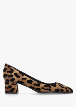 Leopard Suede Pointed Toe Block Heel Court Shoes