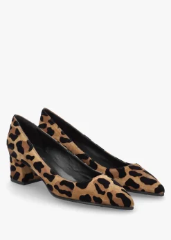 Leopard Suede Pointed Toe Block Heel Court Shoes