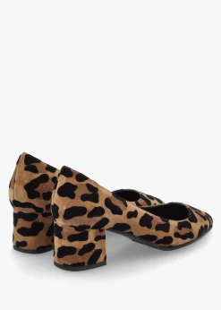 Leopard Suede Pointed Toe Block Heel Court Shoes