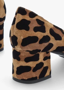 Leopard Suede Pointed Toe Block Heel Court Shoes