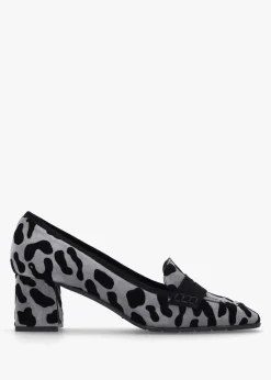 Leopard Suede Square Toe Block Heel Loafers