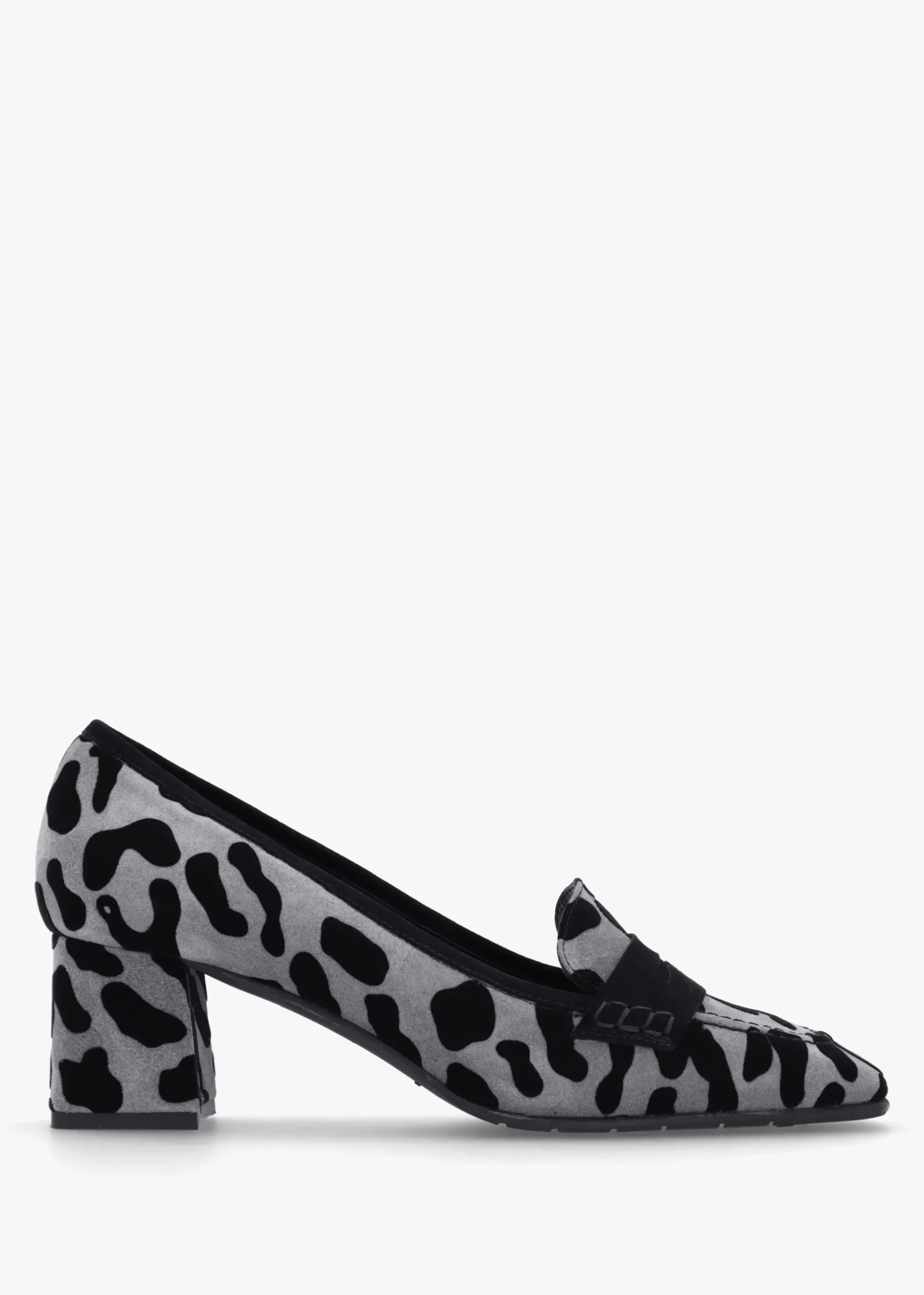 Leopard Suede Square Toe Block Heel Loafers