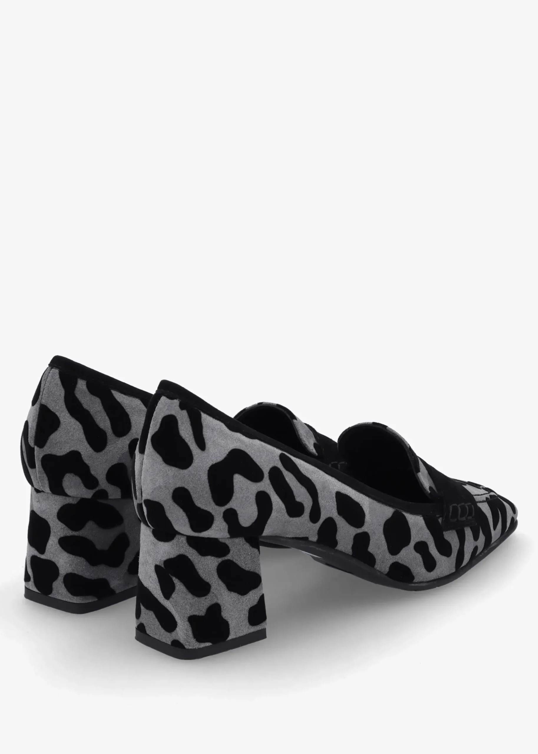 Leopard Suede Square Toe Block Heel Loafers