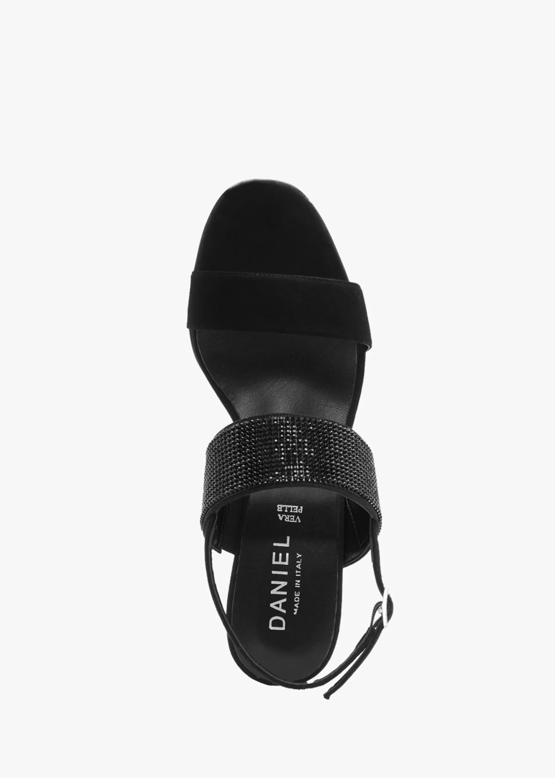 Lia Black Suede Diamante Low Wedge Sandals