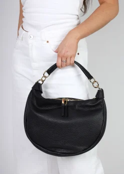 Licia Black Leather Slouchy Shoulder Bag