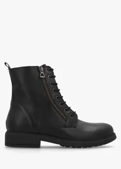 Lilia Black Leather Side Zip Ankle Boots