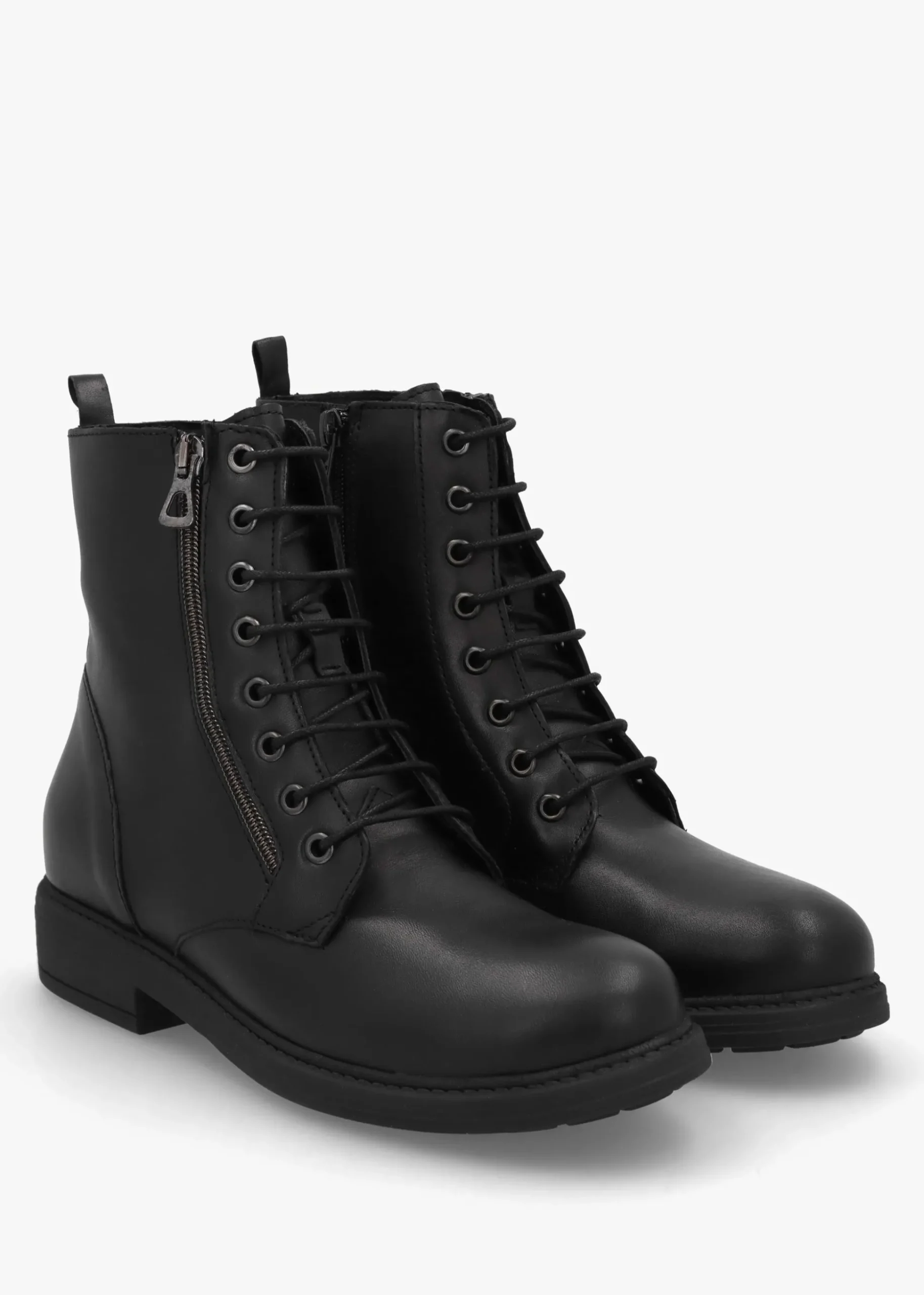 Lilia Black Leather Side Zip Ankle Boots