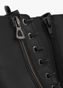 Lilia Black Leather Side Zip Ankle Boots