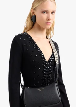 Lilly Black Silver Pebbled Baguette Bag