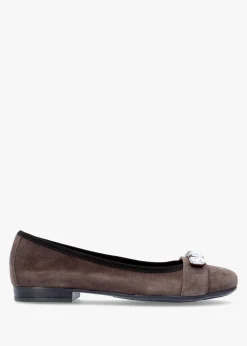 Linky Grey Suede Embellished Ballet Pumps